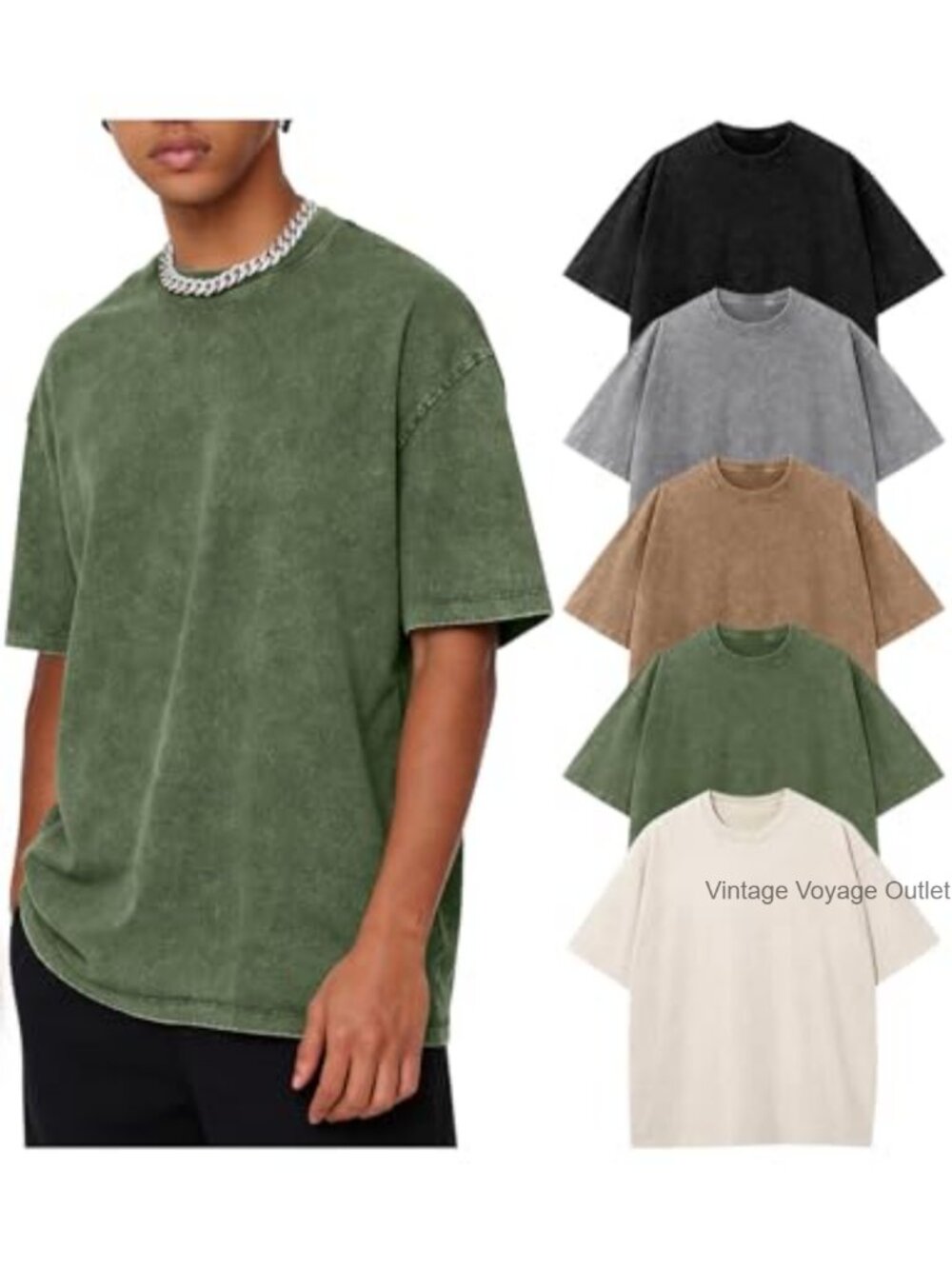 Men Oversized T-Shirts Heavyweight Vintage Acid Wash Cotton Shirts